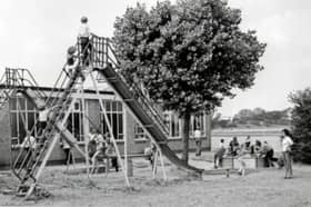 The park with one of those high 1970s style slides! 