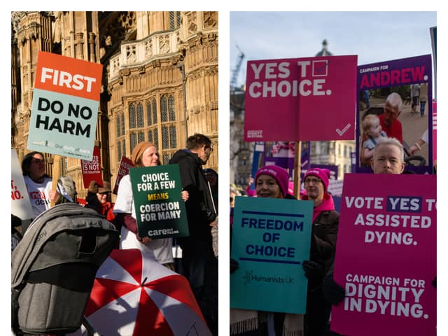 Campaigners both for and against turn out as MPs prepare to vote on the proposed assisted dying bill in Parliament.