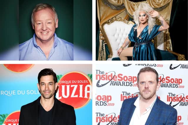 Top l clockwise: Les Dennis, The Vivienne, Liam Fox and Adam Garcia
