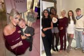 L: Lucy Fallon with her son Sonny. R: Lucy with four of her Coronation Street colleagues