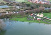 Aerial view of Fairhaven lake in Lytham St Annes.