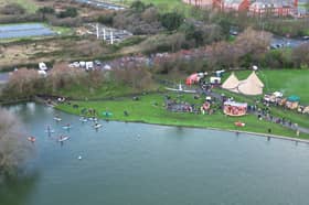 Aerial view of Fairhaven lake in Lytham St Annes.