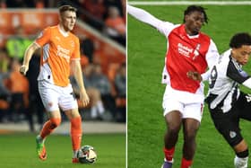 Sonny Carey (L) and Esapa Osong (R) will play no part in the EFL League One game between Blackpool and Rotherham United. (Image: Jess Hornby and George Wood/Getty Images)