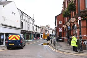 Breck Road in Poulton-le-Fylde town centre was cordoned off following a fire at a commercial property 