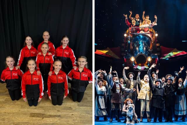 Eight girls - Left to Right Back row Rosie Wright, Lexie-Kate Wilson, Harper Hughes, Middle - Ruby Coulter, Sophia Billington, Lola WebbFront - Abigail Hardwick, Chelsea Keightly - from Barbara Jackson Theatre Arts Centre have joined the cast of Chitty Chitty Bang Bang when it comes to Blackpool.