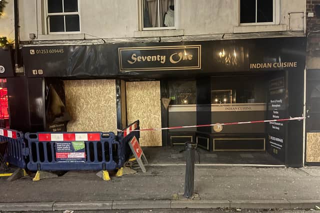 Seventy One Indian restaurant in Breck Road, Poulton after the fire.