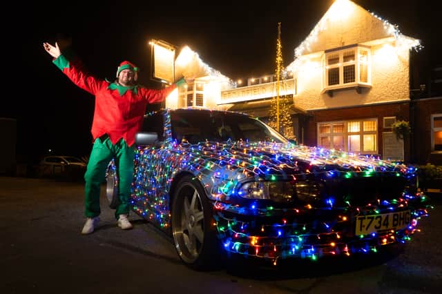 Ste Buck of Leyland with his amazing Christmas car