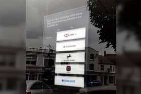 An example of a banking hub in Devon and the list of banks who work from there. Credit: Victoria Shaw/PA Wire
