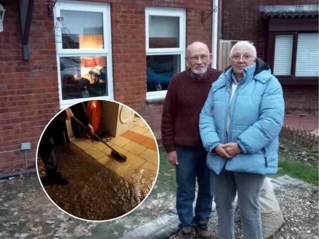Peter and Patricia Clarke outside their home in Grange Park, Swindon, which has been flooded 20 times over the past three years.