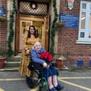In front of the school is of our current Headteacher Mrs Khan with a formal pupil, Ena, who attended Hodgson 74 years ago!