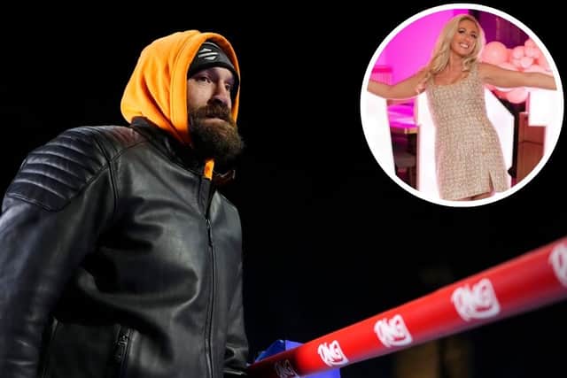 Tyson Fury (pictured at a warm-up for his Usyk match) says he has not spoken to wife Paris in 3 months. Credit: PA and Instagram