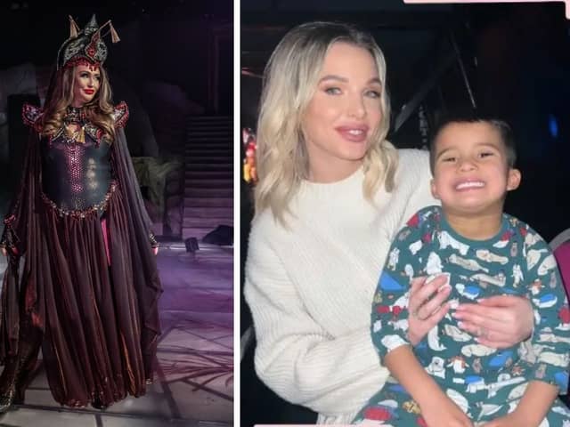 Helen Flanagan and her son cheered on Charlotte Dawson in Aladdin.