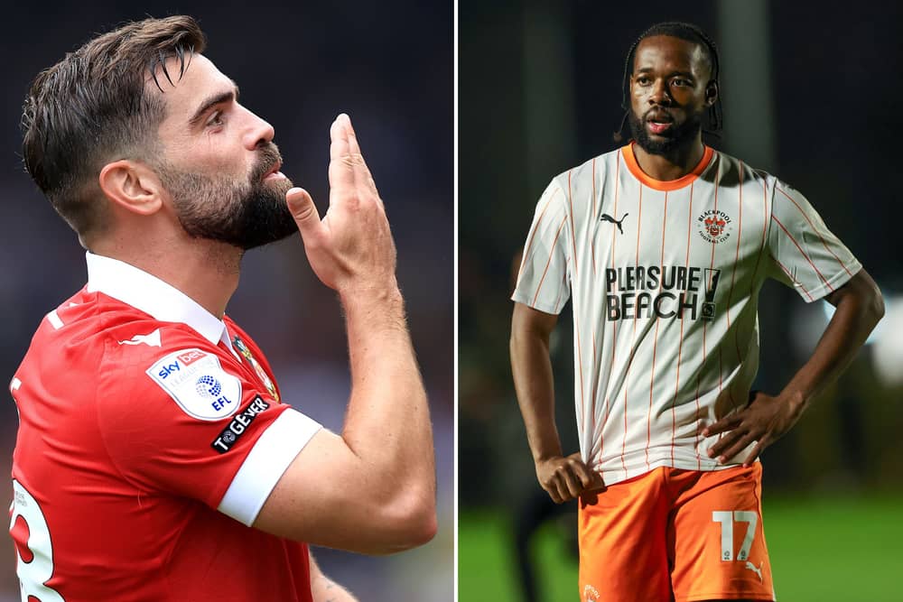 Elliot Lee came off injured for Wrexham against Bristol Rovers. Blackpool midfielder Josh Onomah is ruled out for the last two weeks of 2024. (Image: Jess Hornby/Getty Images and Alex Dodd/CameraSport)