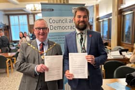 County Cllrs Alf Clempson and Charlie Edwards with the motion to de discussed at County Hall in the new year 