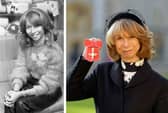 Left: Helen Worth pictured in 1984. Right: Helen receiving an MBE in 2023. Credit: Getty