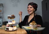 Helen Blake of Vea Curious Vegan Baking, with a selection of her sweet treats