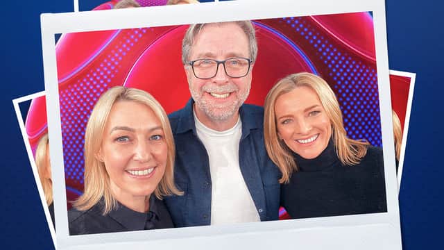 Kelly Cates (L), Mark Chapman (C) and Gabby Logan (R) will replace Gary Lineker on Match of the Day