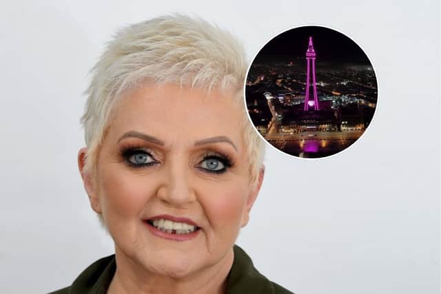 Blackpool Tower lit up pink for Linda.
