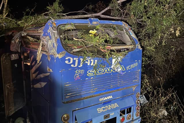 The vehicle lost control, veered off the road and crashed into a tree in Laos, South East Asia on January 26