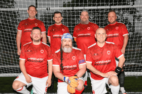 This is one the Men vs Fat football teams who are called Athletico Jiggle (Blackpool Red)