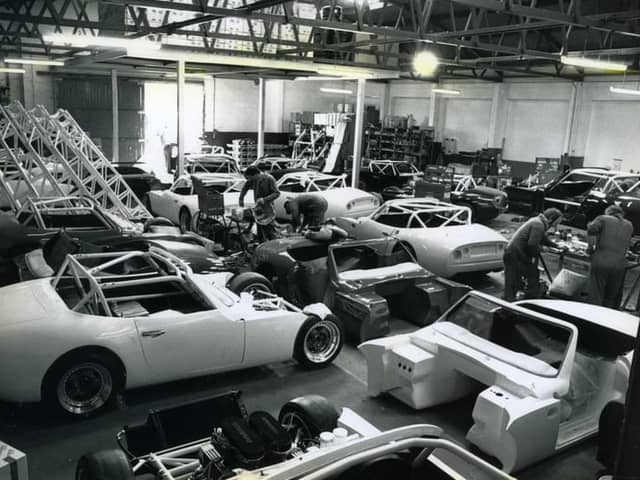 The TVR Workforce putting the finishing touches to the race cars, 1989