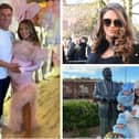 Left: Charlotte Dawson and fiance Matt Sarsfield at their baby shower. Top right: Charlottte at Linda Nolan's funeral. Right: Charlotte and her two sons by her dad's memorial statue