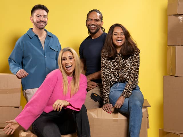 Stacey Solomon with the rest of her Sort Your Life Out team: (L to R) Iwan Carrington, Rob Bent and Dilly Carter