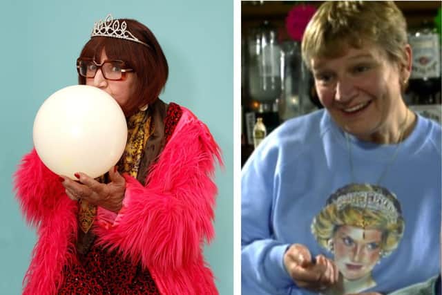 Barbara Nice (left) is embarking on a new tour. She is played by Janice Connolly (pictured right in Phoenix Nights- credit Channel 4).