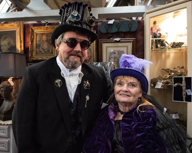 Lorraine Booth and her hubby at one of the stalls in Bygone Times