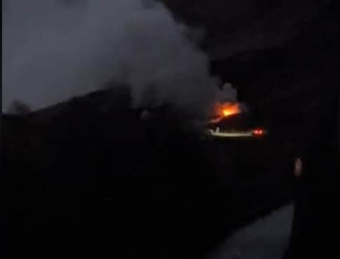 An outbuilding attached to the cottage on fire in Glen Coe