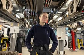 Laura Johnston, apprentice engineer at Pleasure Beach Resort, pictured in a workshop underneath Icon