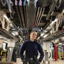 Laura Johnston, apprentice engineer at Pleasure Beach Resort, pictured in a workshop underneath Icon