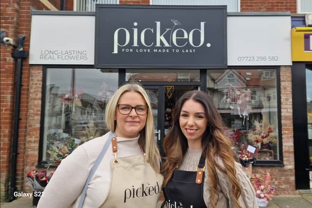 Emma Barber (left) and Lauren Thornton outside the new Picked florists shop in Bispham