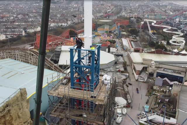 The cylinder is made of five individual sections which each weigh 1.9 tons