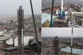 A 200ft cylinder was successfully craned into position on Blackpool Pleasure Beach Resort's re-imagined Launch Pad ride