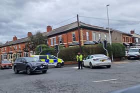 Traffic was building following a car crash at a four-way junction in Blackpool
