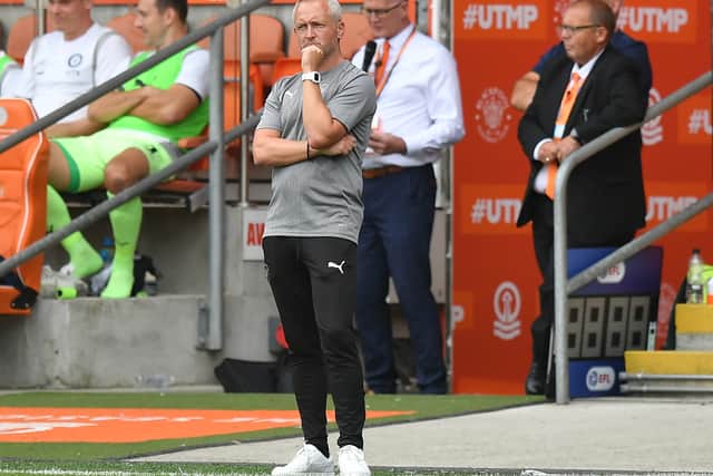 Neil Critchley's last game in charge of Blackpool came against Stockport (Photographer Dave Howarth / CameraSport)