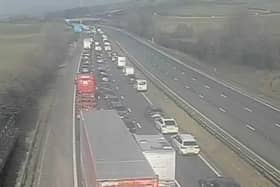 Severe delays were building on the M6 near Lancaster due to a fire