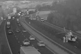A driver who was trapped in a car fire on the M6 near Lancaster has been airlifted to hospital