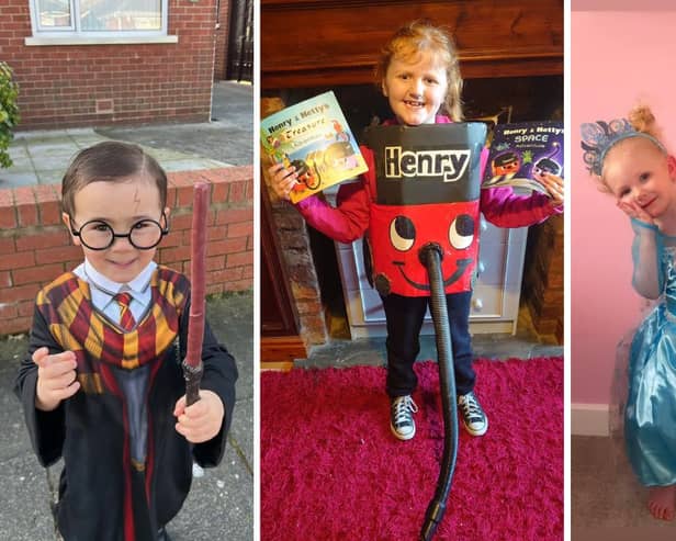 L to R: Koa, age 3, as Harry Potter; Anni age 7 as Henry Hoover; Willow-Mae, Aged 2 as Elsa