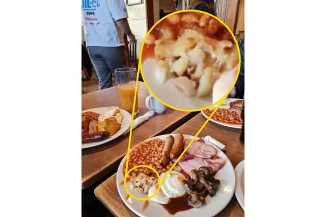 Debbie Wiliamson's jaw dropped when saw her snap of the £7.49 all-you-can-eat breakfast at a Toby Carvery in Stoneycroft, Merseyside, and spotted 14-time Grammy Award winner Taylor Swift’s face smouldering back at her