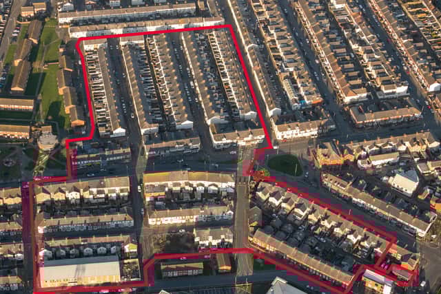 Aerial view of the first area to be transformed as part of the £90m Blackpool Central Housing Regeneration Project