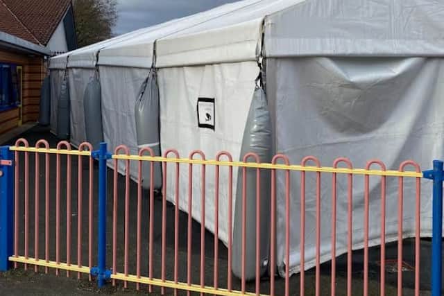 The pool's marquee at Royles Brook Primary School