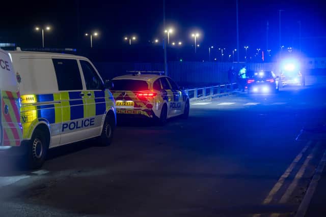 Police at the scene near Blackpool Airport in Squires Gate Lane, Blackpool in the early hours of Saturday morning (March 15)