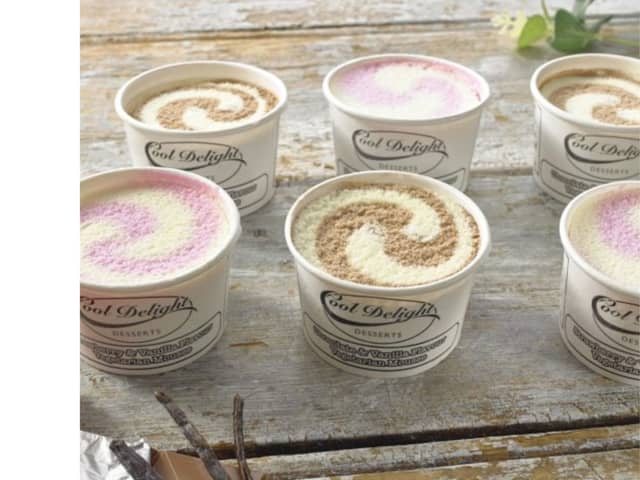 Cool Delight chocolate and vanilla mousse, and strawberry and vanilla mousse, in which listeria was discovered during routine hospital testing March 2025