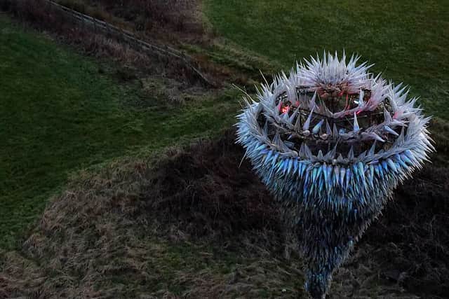 Aerial shot of the Dreamkeeper sculpture – a 30ft tall landmark visible from Garstang Road 