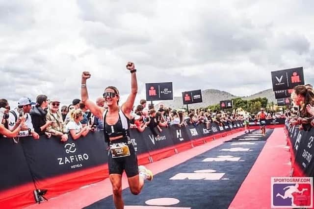 Olivia Knowles completing a triathon back in 2023