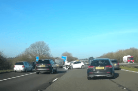 The scene of the crash on the M55 this morning