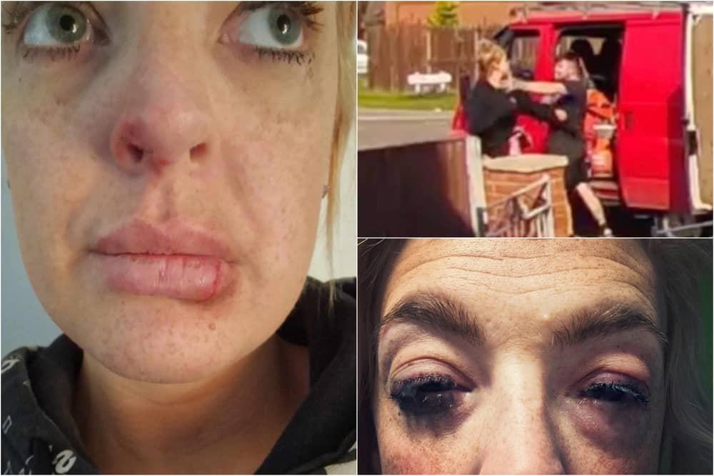 Doorbell footage sows the moment Joshua Carney punches Miranda Bury outside their home before grabbing her by the throat  