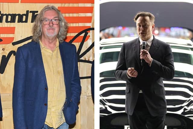 James May (left) was asked what he makes of recent attacks of Tesla and Elon Musk (right). Credit: Getty
